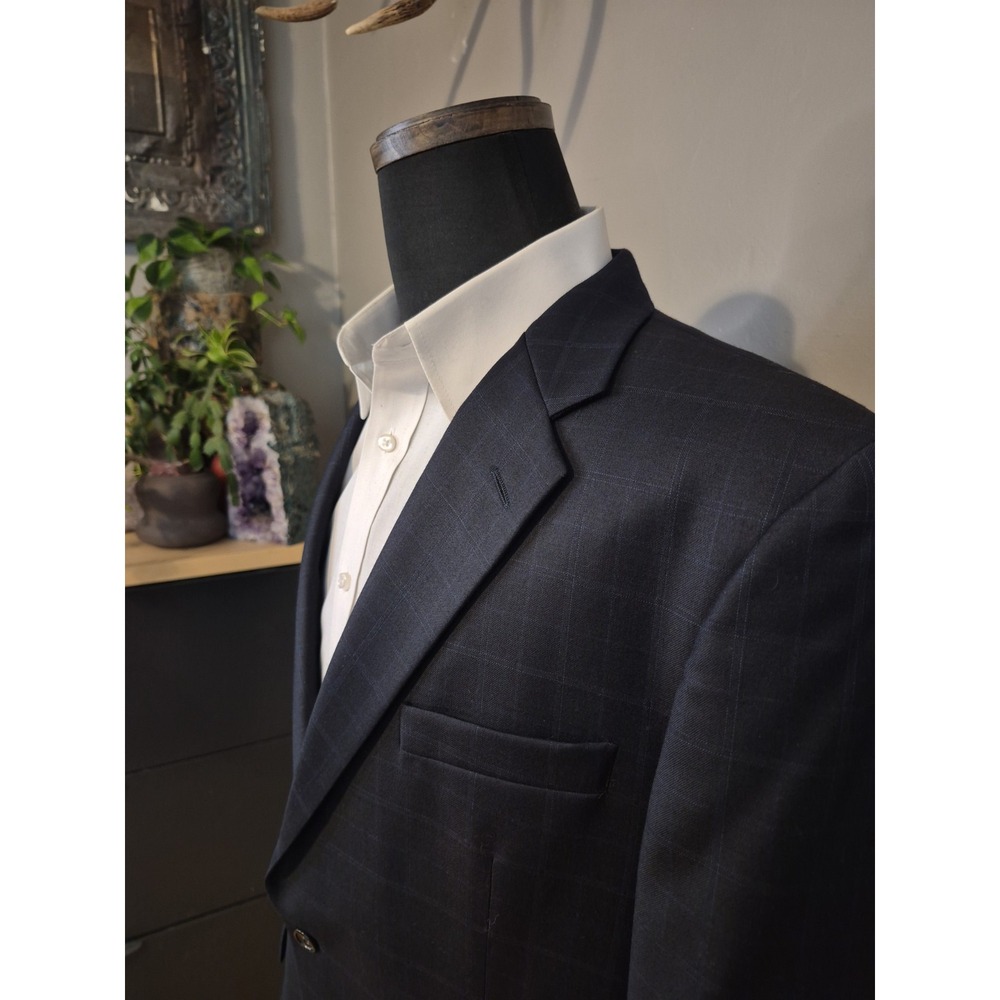 Hickey Freeman Men's 43R Two Button Wool Sports Coat Blue Check USA